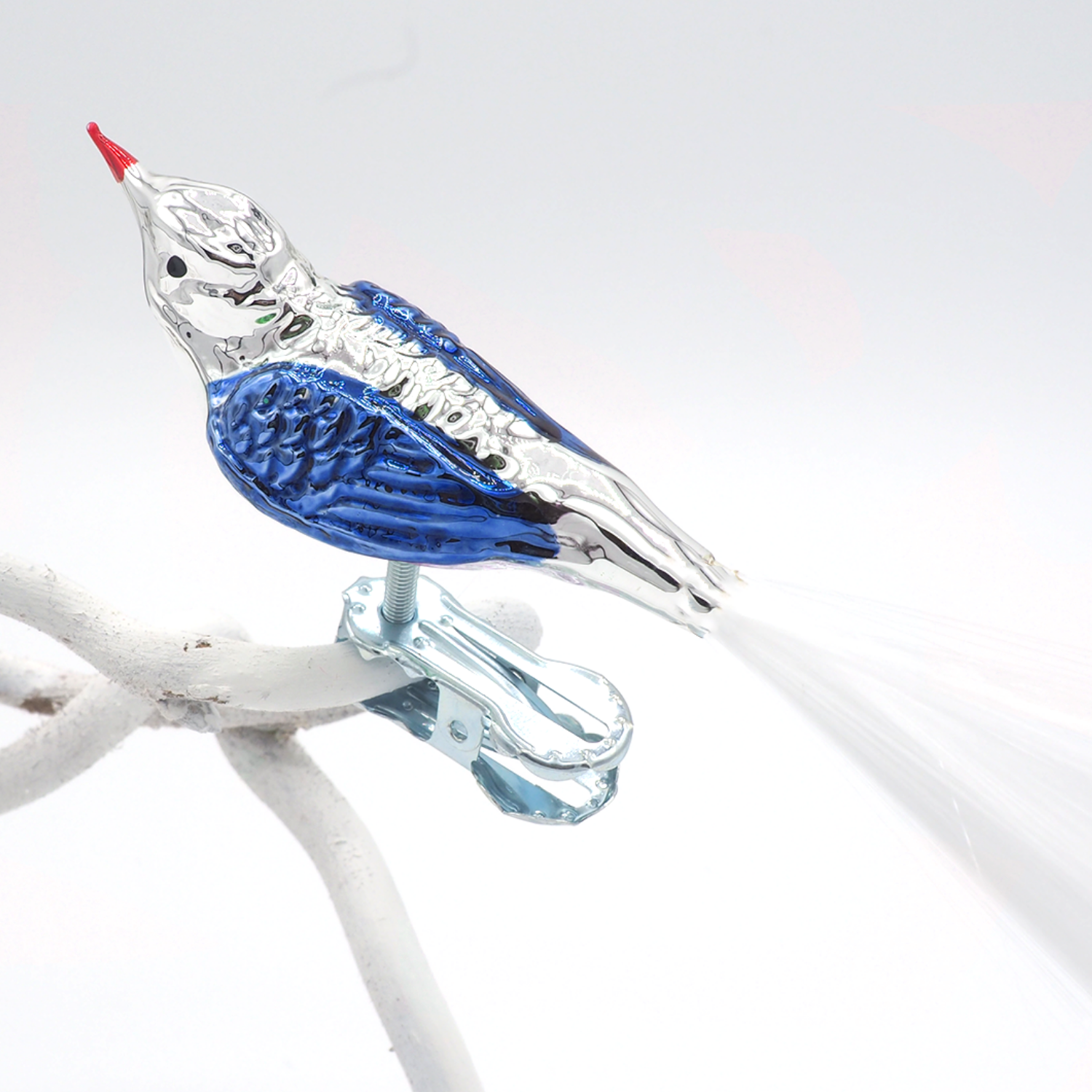 Glasvogel klein LEIPZIG silber blau