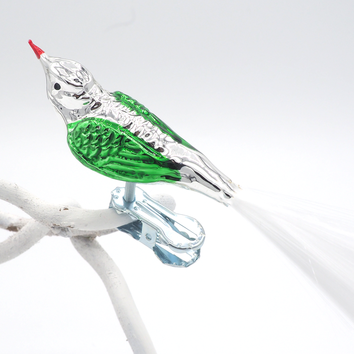 Glasvogel klein LEIPZIG silber grün