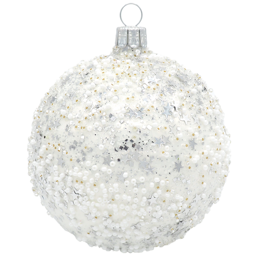 Glaskugel TWINKLE weiß perlen 8cm