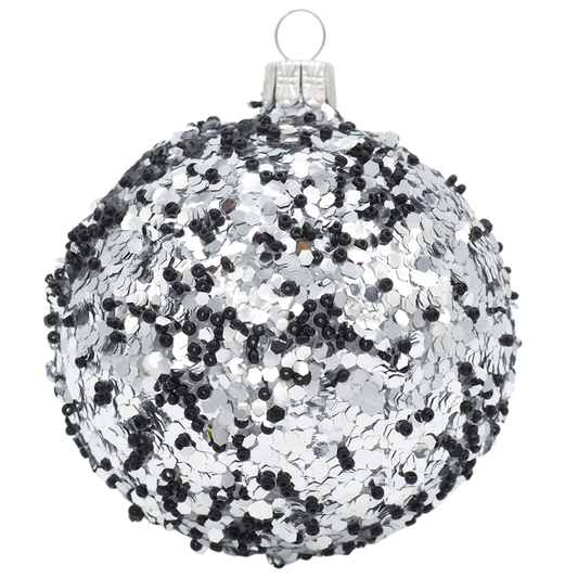 Glaskugel TWINKLE silber schwarz 8cm