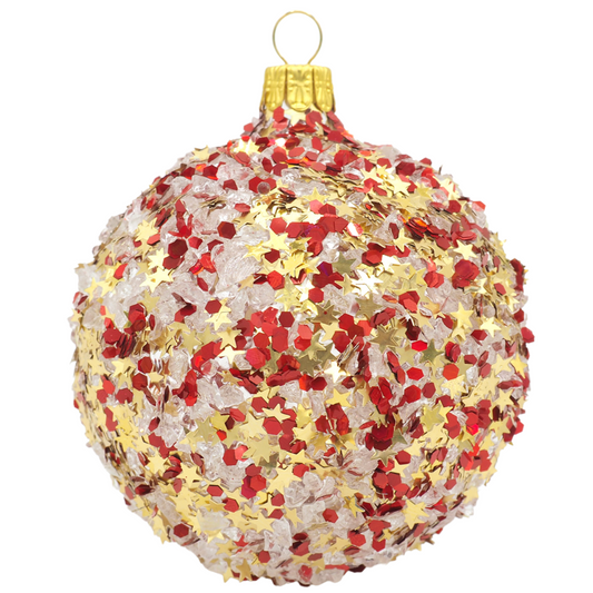 Glaskugel TWINKLE rot gold 8cm