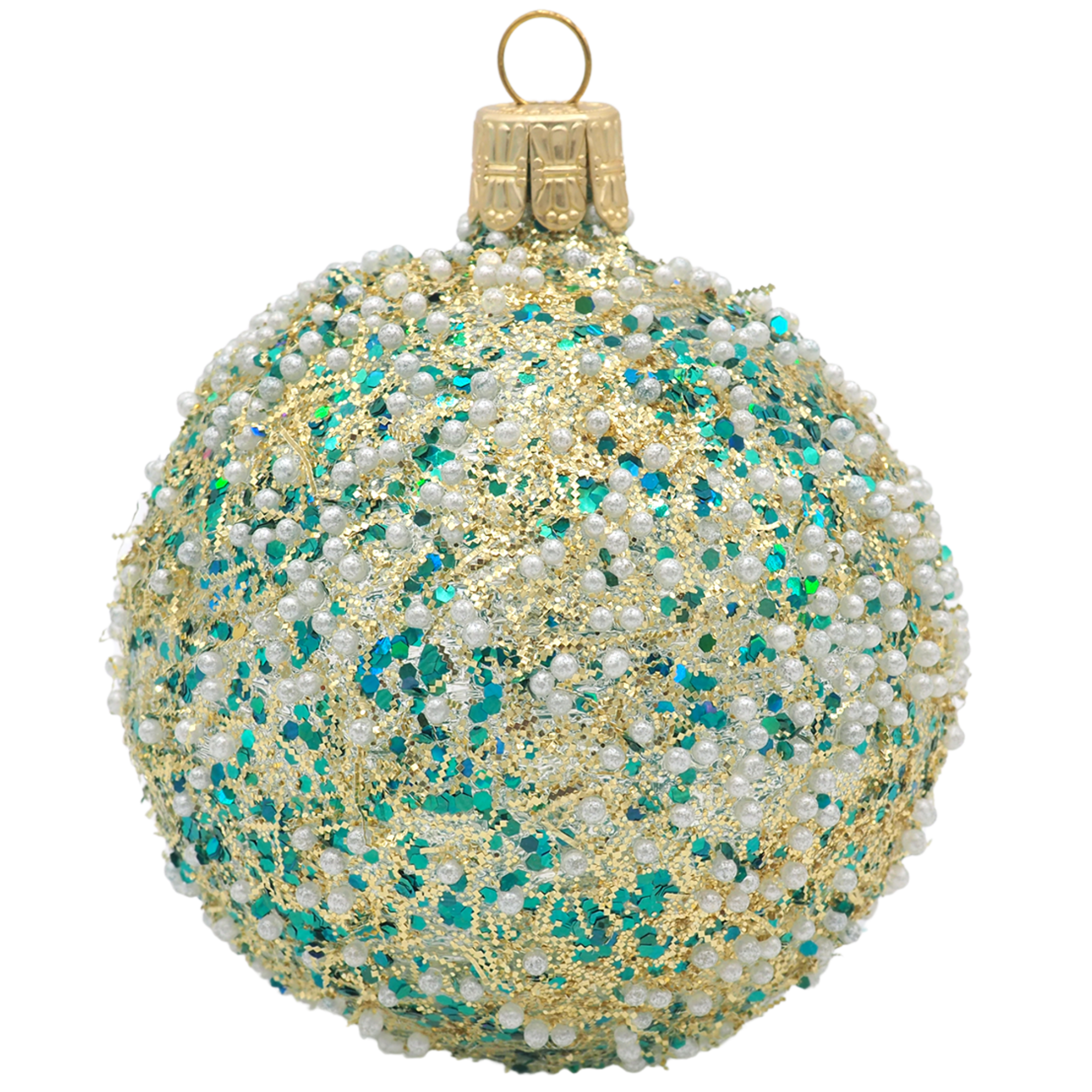 Glaskugel TWINKLE gold türkis 8cm