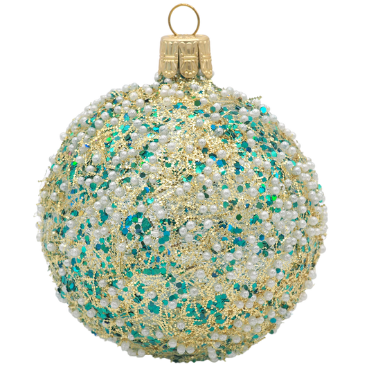 Glaskugel TWINKLE gold türkis 8cm