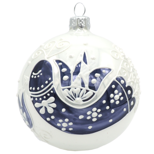 Glaskugel ANTWERP weiß blau 8cm