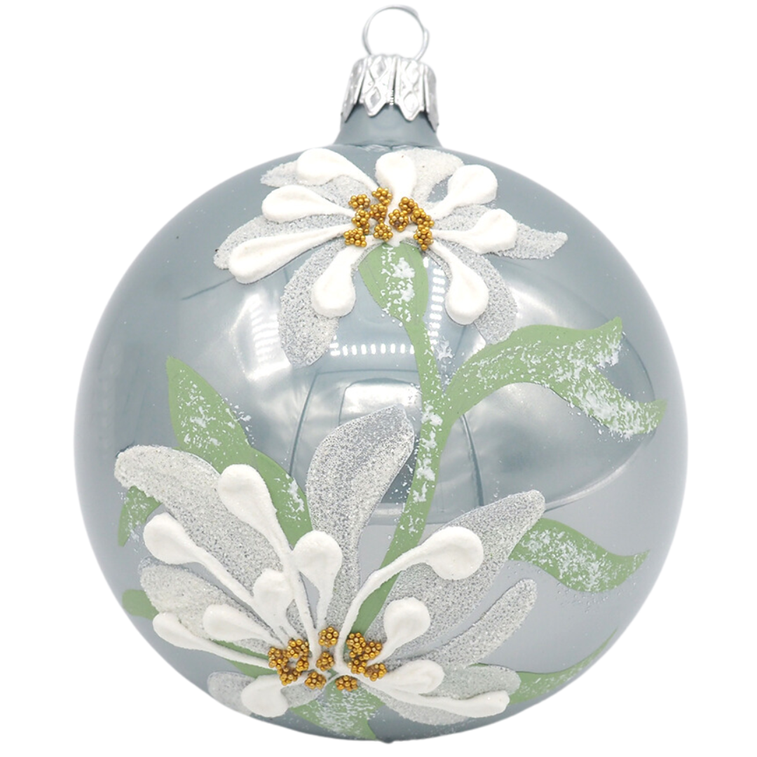 Glaskugel EDELWEISS blau grau