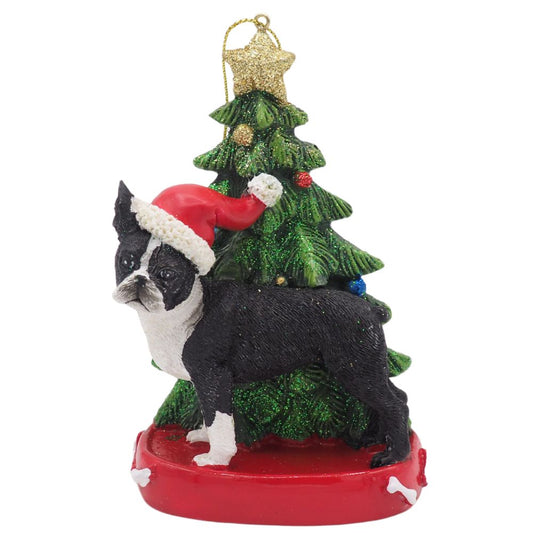 Acrylanhänger BOSTON TERRIER mit Tanne