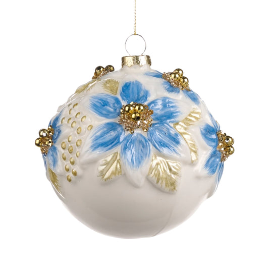 Kugel Blüten & Vögel Blau Weiss · 10 cm