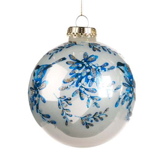 Kugel Blüten & Vögel Blau Weiss · 10 cm