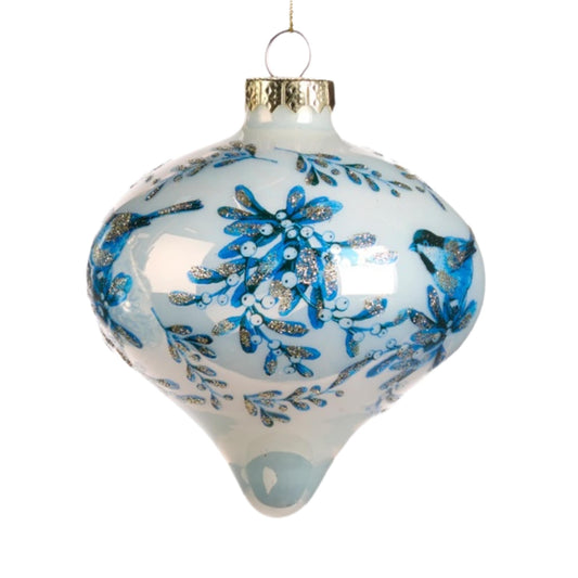 Tropfen Blüten & Vögel Blau Weiss · 10 cm